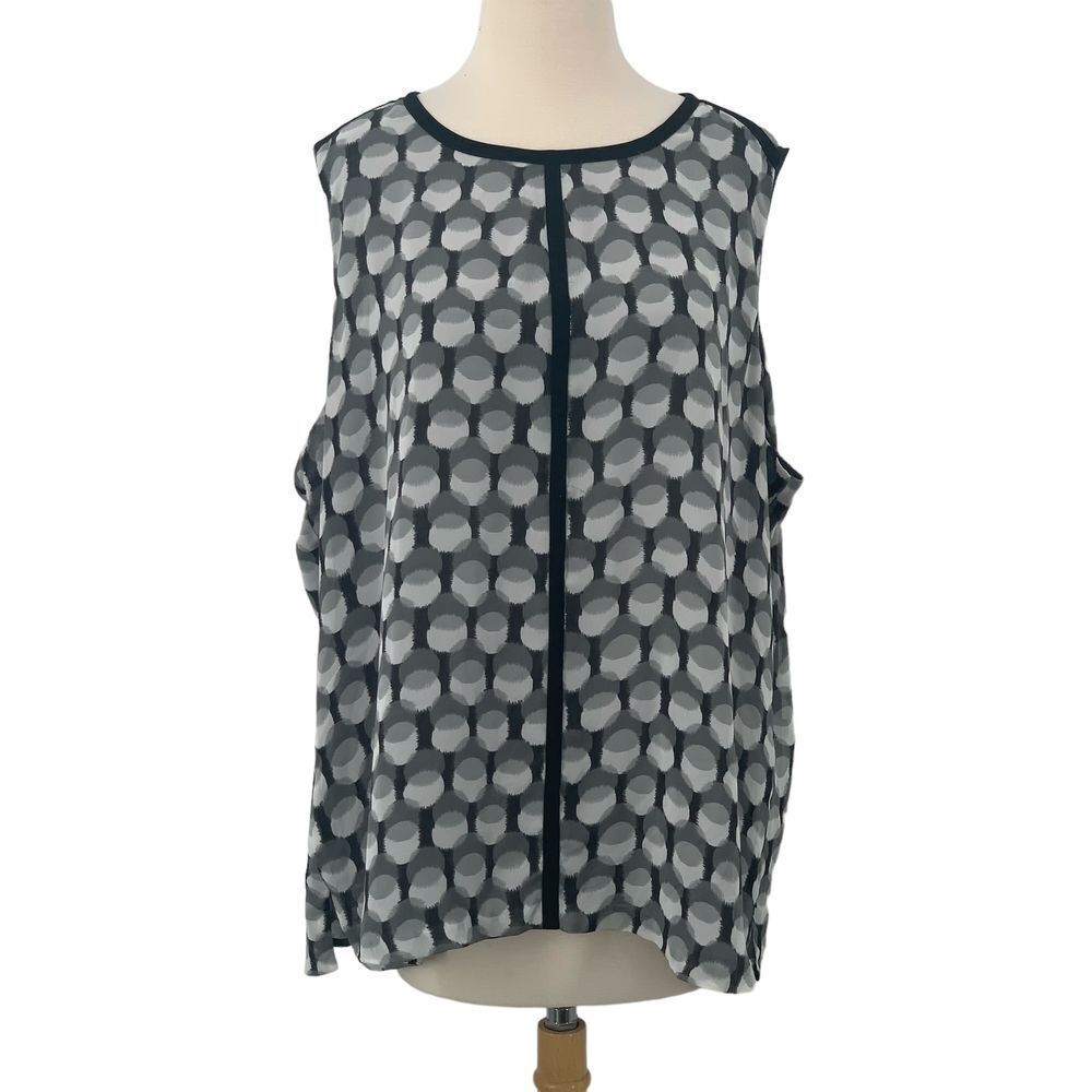 Vince Camuto Sleeveless Polka Dot Blouse Sheer Overlay Top Black/Gray‎ Size 3X